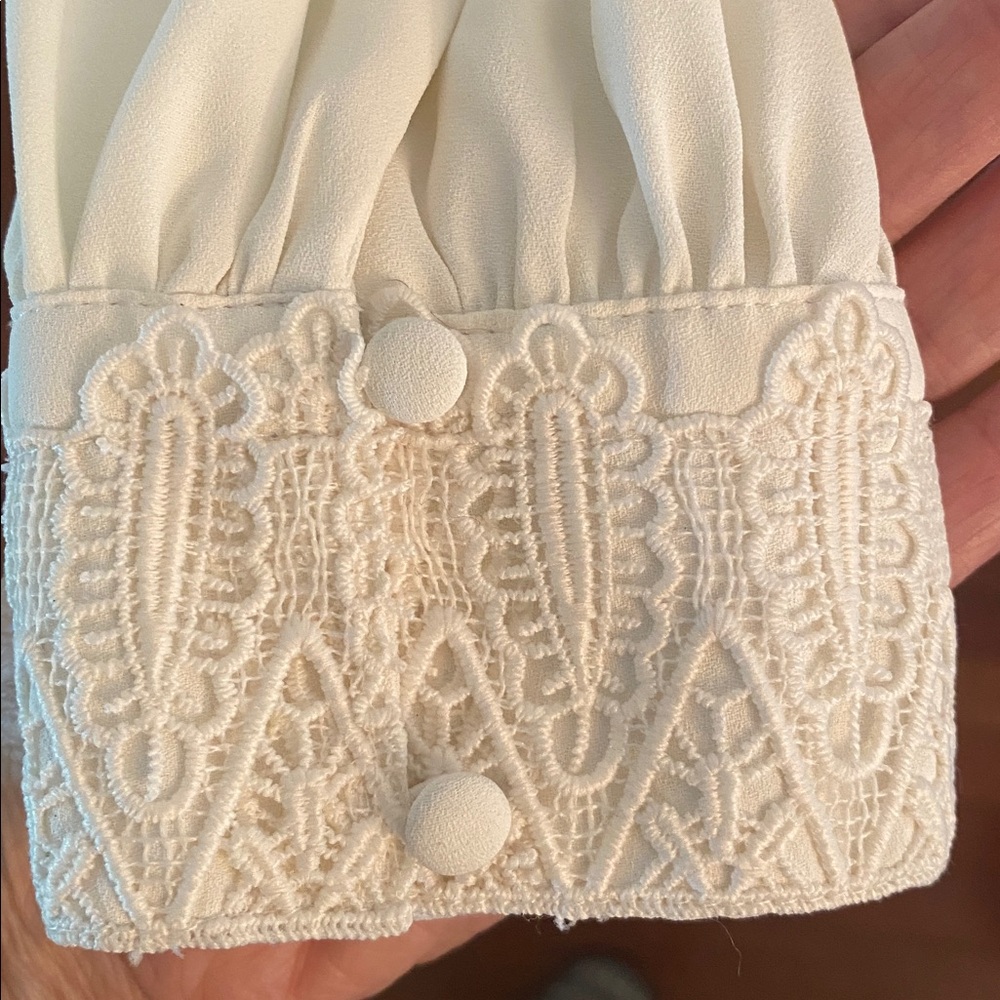 WHBM ivory lined embroidery front & cuffs small blouse - Picture 5 of 10